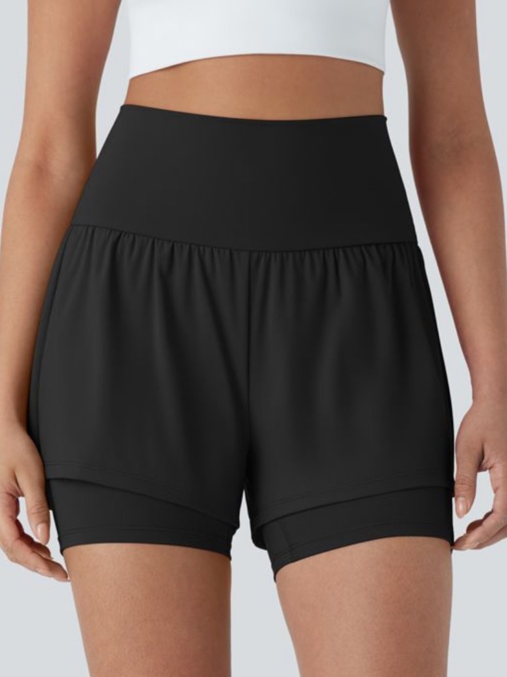NWT HALARA Softly Zero Airy Black High-Waist Layered Athletic Shorts, Medium